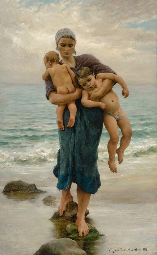 🎨Virginie Demont-Breton, 'Fisherman's wife bathing her children' 1881),