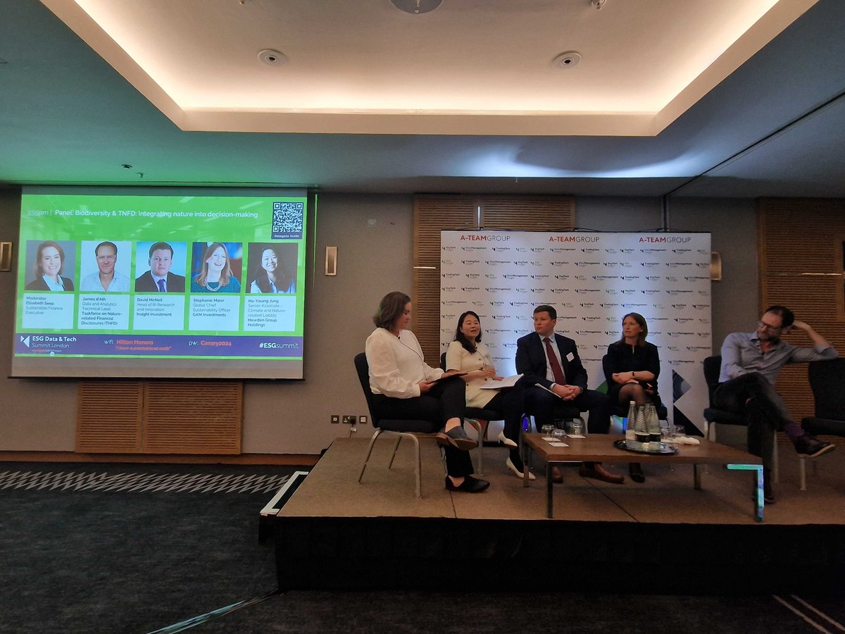 Our last panel of the day rounds off an amazing day at ESG Data &amp; Tech Summit London!

We welcome these panelists for a discussion on Biodiversity &amp; TNFD; integrating nature into decision-making.

#ESGSummit #ESG #biodiversity #ESGregulations #TNFD
