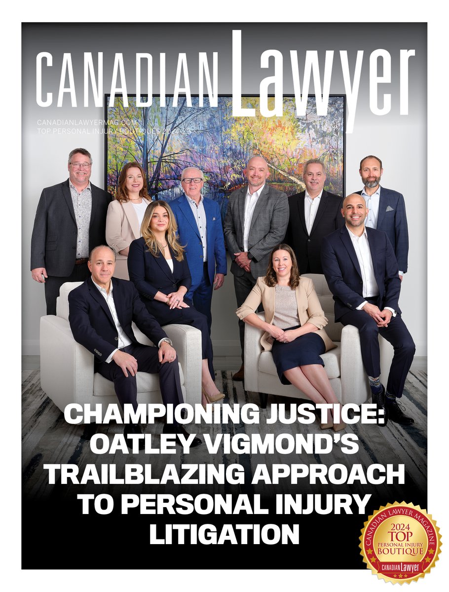 Oatley Vigmond is honoured to once again be ranked among the top Personal Injury Law Firms in Canada by <a href="/CanLawMag/">Canadian Lawyer Magazine</a> . Congratulations to the other firms who are listed. We are proud to share this prestigious award with you.
