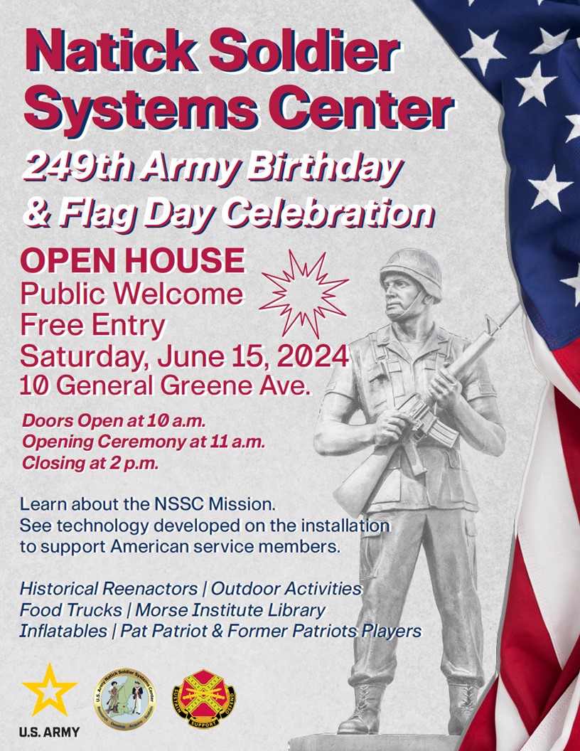 Natick Soldier Systems Center is hosting a celebration for the Army Birthday and Flag Day on June 15th!