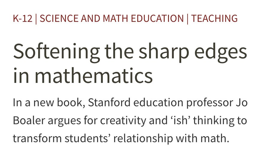 For teachers &amp; parents - would you like help "softening the sharp edges" of maths for your students?
ed.stanford.edu/news/softening…