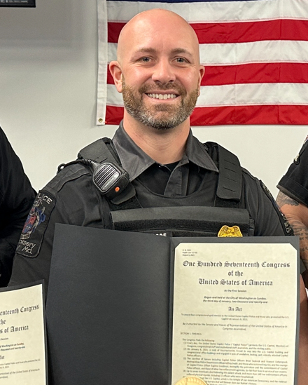 Alexander Kettering ’06 received a Congressional Gold Medal on April 24. Kettering was recognized, along with other members of the Montgomery County Police Special Events Response Team (SERT), for their response to the U.S. Capitol insurrection on Jan. 6, 2021.