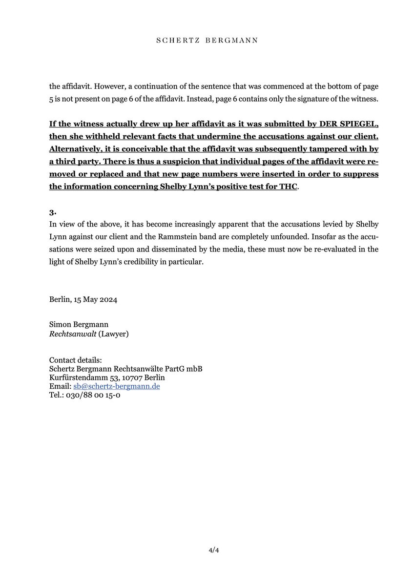 PRESS RELEASE RELATING
TO TILL LINDEMANN
 
Preliminary investigation files of the police in Vilnius (Lithuania) reveal new information that further undermines the accusations of Shelby Lynn, from Northern Ireland, that her drink had been spiked at the Rammstein concert in Vilnius