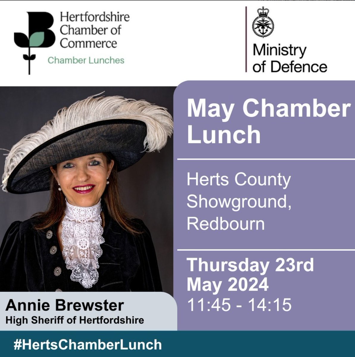 We’ll be heading to the Herts County Showground next Thursday, and we’d love you to join us. Bookings close on Friday 17th May at 11am! To book your spot at our May Chamber Lunch, follow the link below: my.hertschamber.com/calendar_detai…