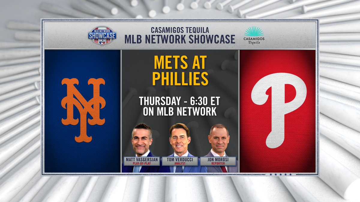 Matt Vasgersian, Tom Verducci and @jonmorosi are back on the call for tonight’s #MLBNShowcase game between the @Mets and @Phillies at 6:30pm ET.