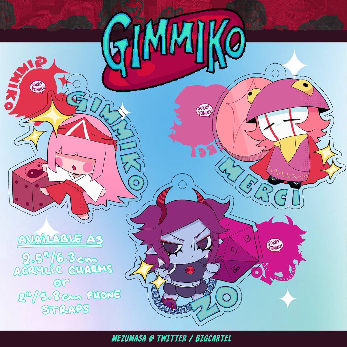 HEY GIMMIKO HEADS!!!
The preorder for the keychains my friend <a href="/mezumasa/">ᴍᴀꜱᴀ</a> made ends in just 4 days!! Hurry up and get them if you're interested!!! Don't miss out!!!
And remember, buying all 3 gets you a signed + numbered sketch card!!
ko-fi.com/s/1b6f1f2ed9