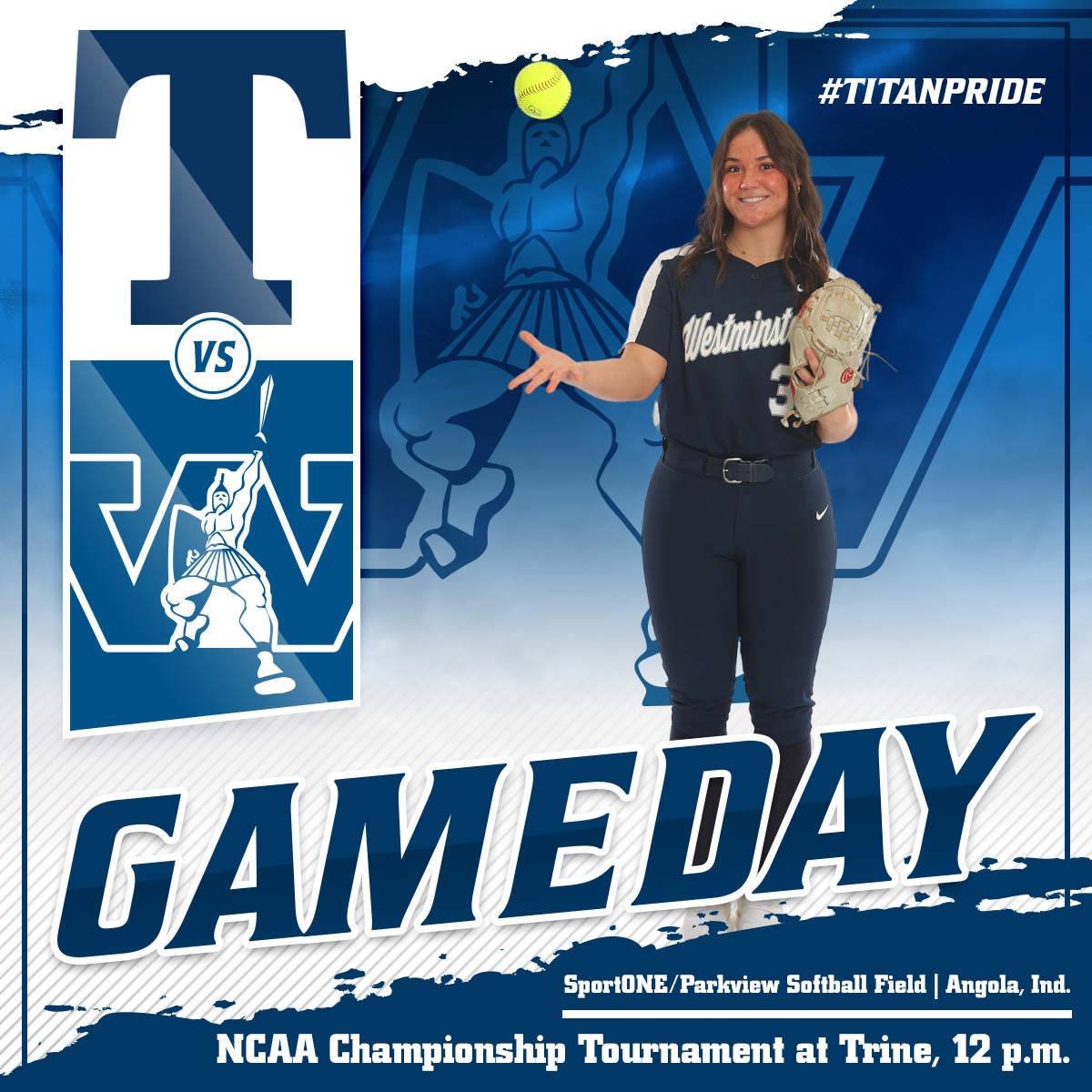 Softball will take on defending Division III champions No. 5 Trine in the opening rounds of the NCAA DIII Softball Championship Tournament. Good luck Titans!

🆚Trine
🕛12 p.m.
📍Angola, Ind.
📺vcloud.hudl.com/broadcast/embe…

#d3softball #pacsoftball #titanpride⚔️