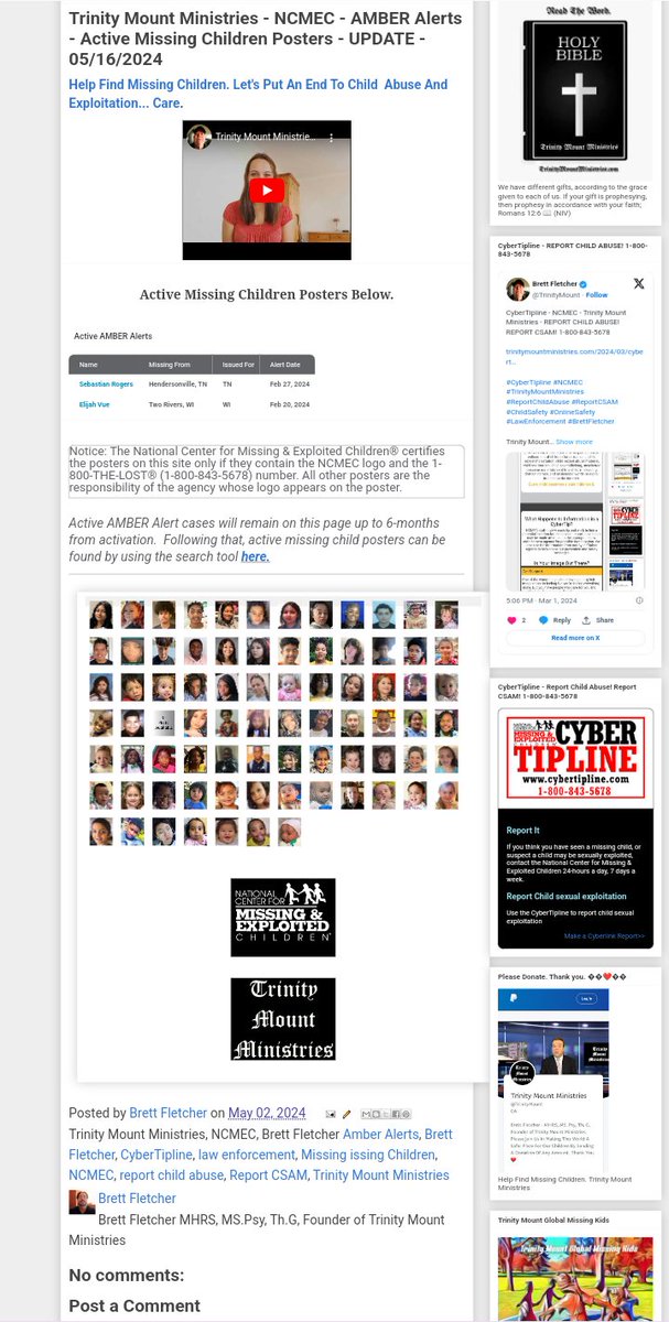 Trinity Mount Ministries - NCMEC - AMBER Alerts - Active Missing Children Posters - UPDATE - 05/16/2024

trinitymountministries.com/2024/05/trinit…

#TrinityMountMinistries #MissingChildren #NCMEC #AmberAlerts #CyberTipline #ReportChildAbuse #ReportCSAM #ChildSafety #OnlineSafety #BrettFletcher