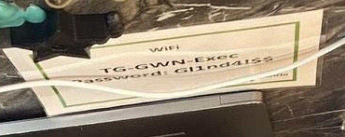 THE WIFI PASSWORD BEING “GL1ND4” ???6383€:983¥|${+