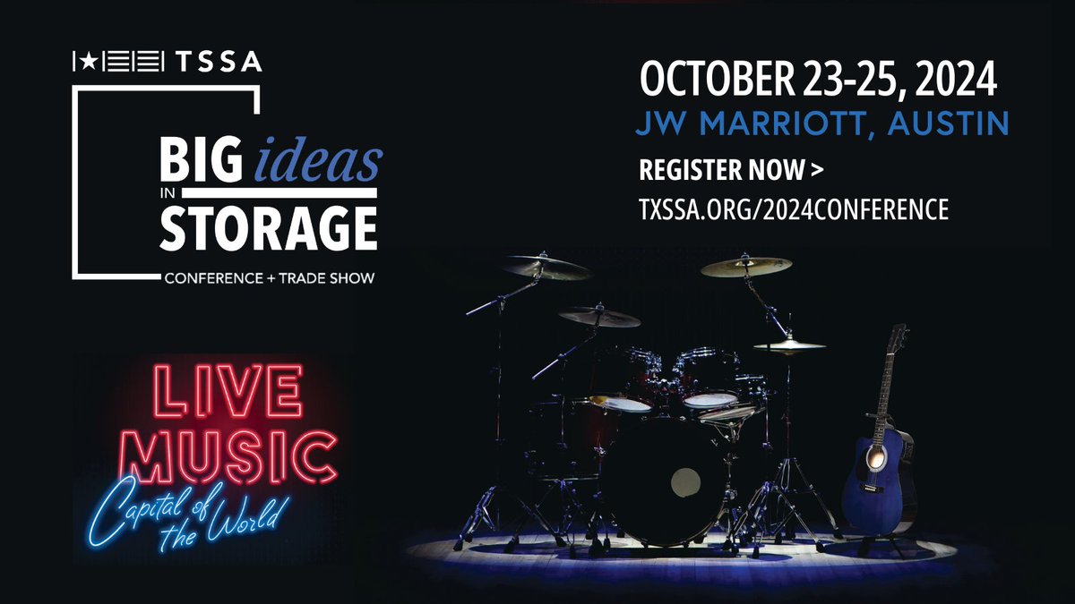 We are back in Austin, the Live Music Capital of the World®, October 23-25 for TSSA's 2024 Big Ideas in Storage Annual Conference &amp; Trade Show. We have a fantastic line-up of education, networking &amp; fun! Register now > txssa.org/2024conference
*Vendor registration is NOT open yet.