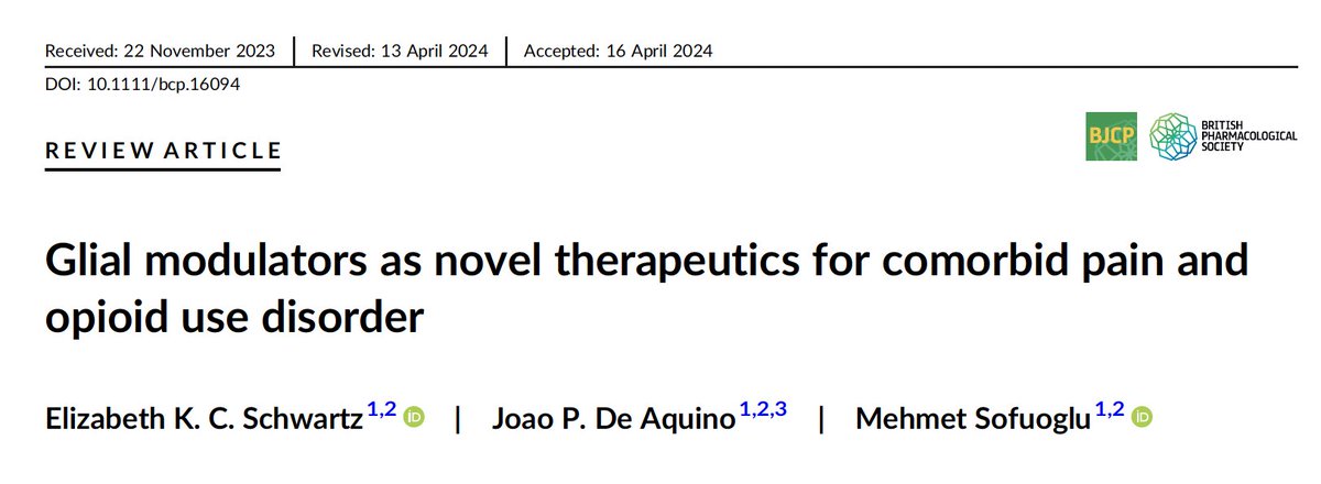 JPDeAquinoMD's tweet image. Excited to share our new paper in the British Journal of Clinical Pharmacology exploring the promising role of glial modulators in treating chronic #pain and #OpioidUseDisorder, highlighting the need for more research in this area. @YalePsych 

shorturl.at/pwLY1