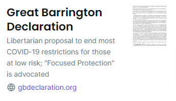 The @brave search engine describes the Great Barrington Declaration by @DrJBhattacharya @MartinKulldorff & Oxford's Sunetra Gupta as 'libertarian.' That's quite a reach and would surely surprise Sweden.