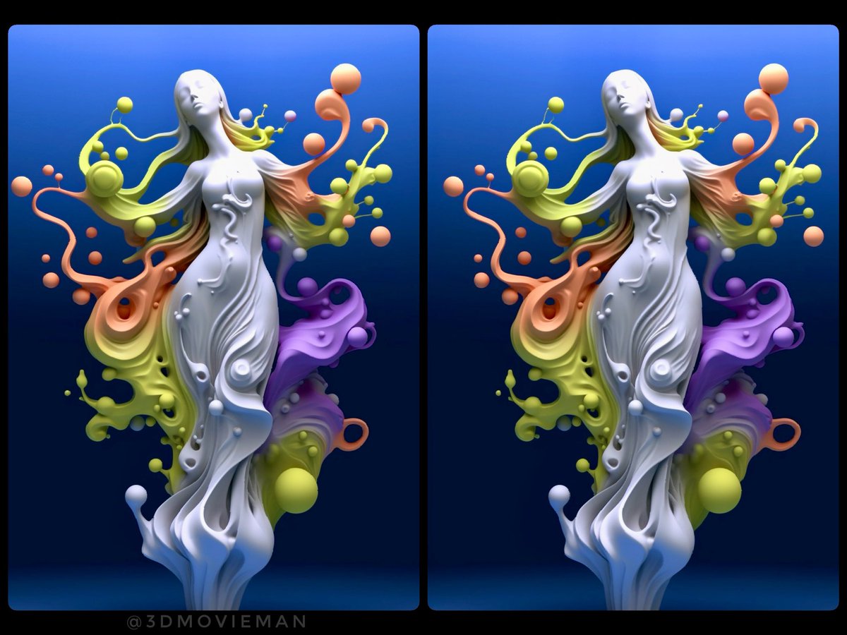 Colorful splash sculpture #stereoscopic #midjourneyart #stereoscopy #AIArtSociety #AIArtGallery #synthography #DigitalArtist #3dart