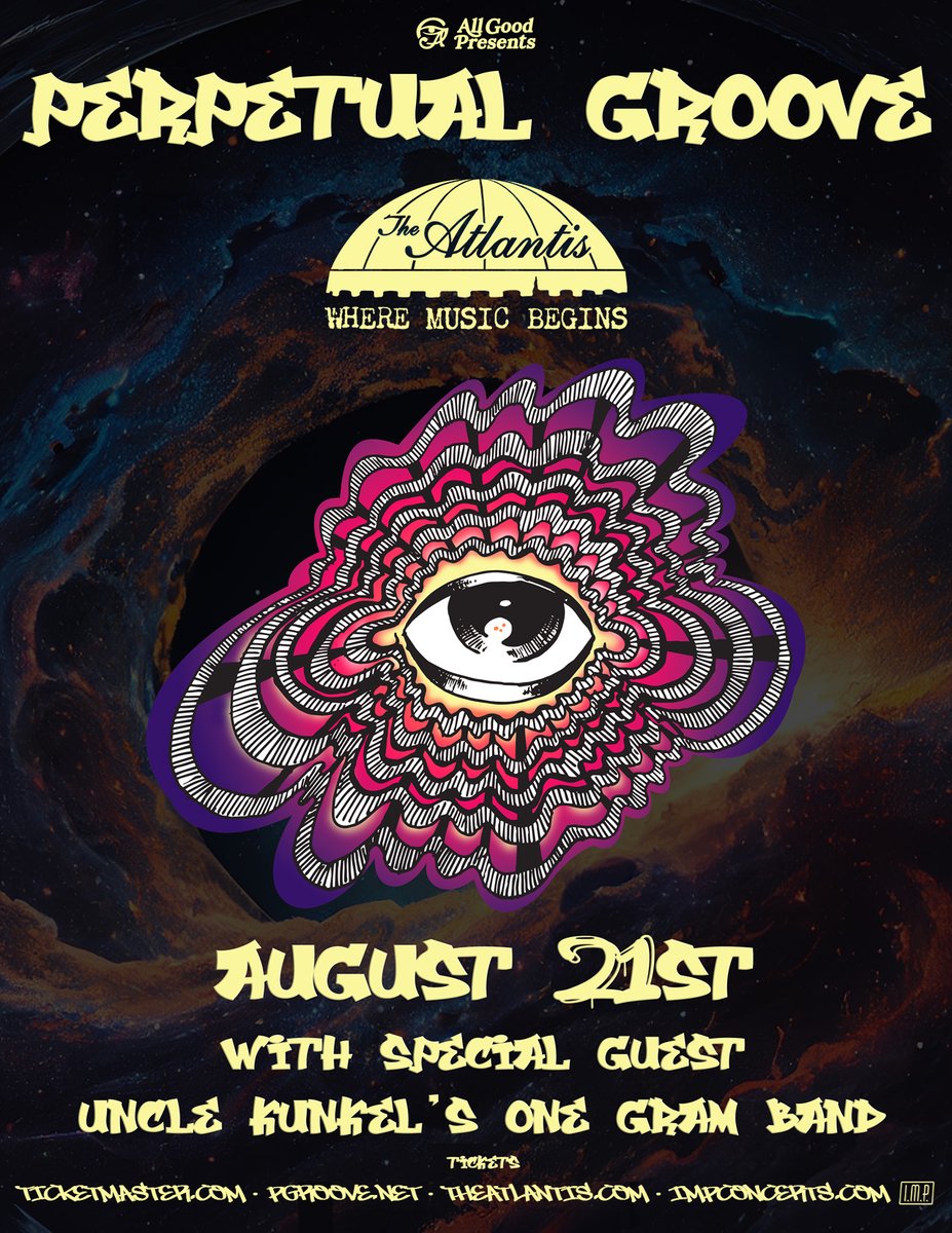JUST ANNOUNCED: 8/21, All Good Presents... <a href="/PERPETUALGR00VE/">PerpetualGroove</a>
Tickets on sale Friday, May 17th at 10AM