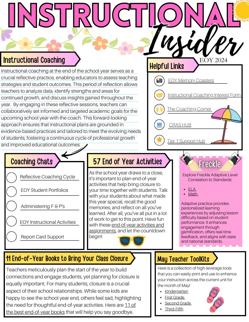 Check out the End of Year issue of The Instructional Insider!  It provides technology tips, insights, strategies, and resources to enhance instructional practices, promote professional development, and ultimately, support student learning outcomes.