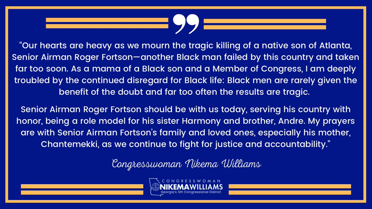 My statement on the tragic killing of Senior Airman Roger Fortson.