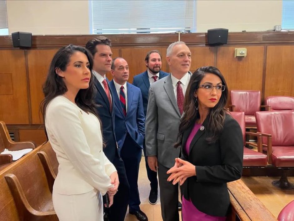 A GREAT group of congressmen and women standing with President Trump today in court! Michael Cohen is BREAKING DOWN on the witness stand in real time as the MAGA movement comes together and only grows stronger. Let’s go.