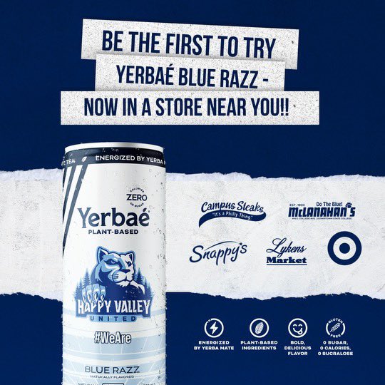 Happy Valley Blue Razz from @DrinkYerbae contains just 6 ingredients. Every purchase benefits Penn State student-athletes’ NIL through @HappyValleyUtd. You can buy Blue Razz in State College or order online ⬇️ We Are! yerbae.com/pages/happy-va…