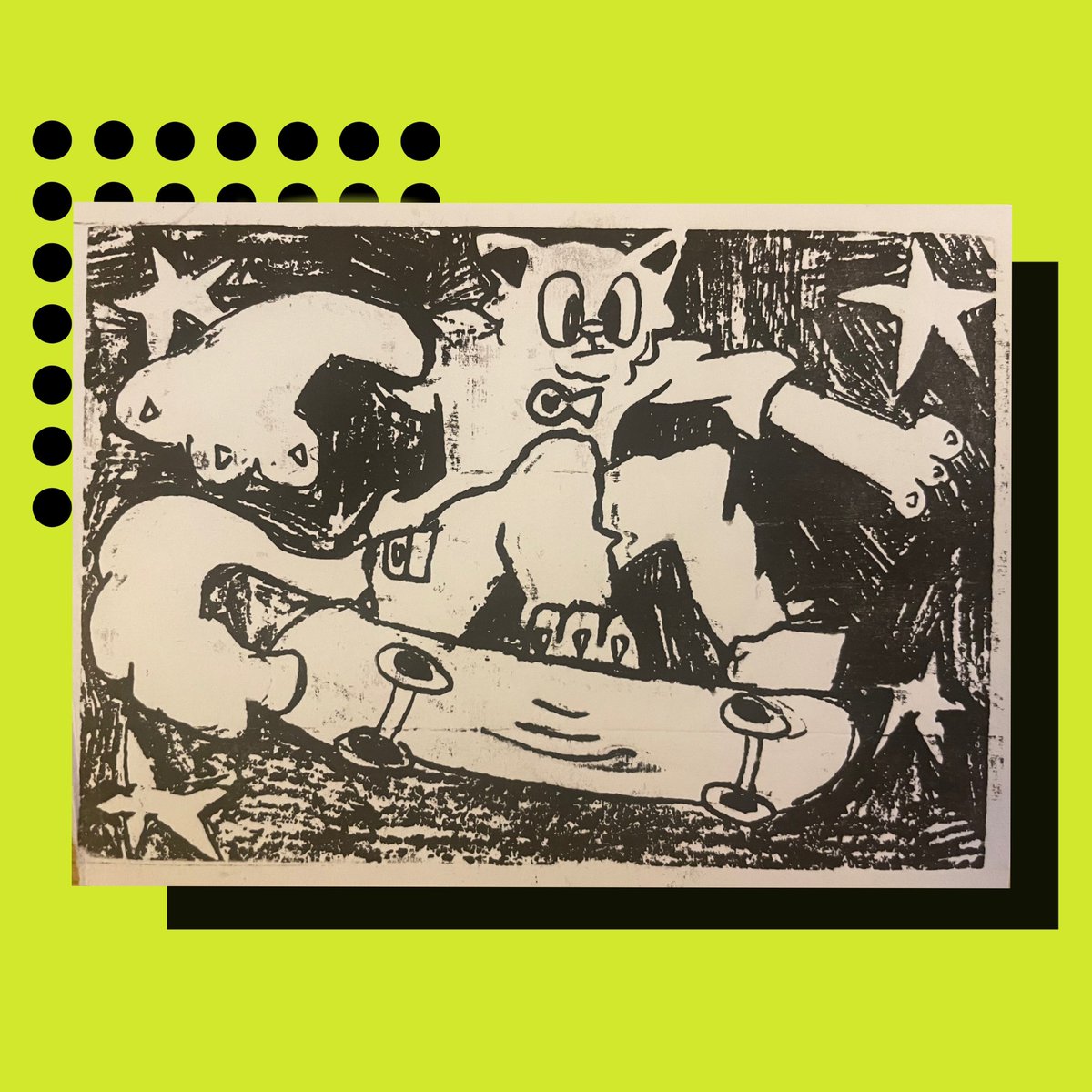 bugheadprints's tweet image. New design on my Etsy!! 🐈‍⬛💥🛹
#woodcut #printmaking