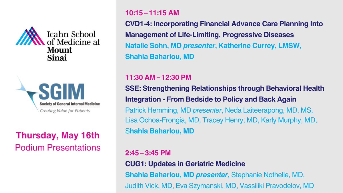Join us today for three great presentations at #SGIM24! Authors include: @ShahlaBaharlou @nedalai @NothelleSteph @SocietyGIM