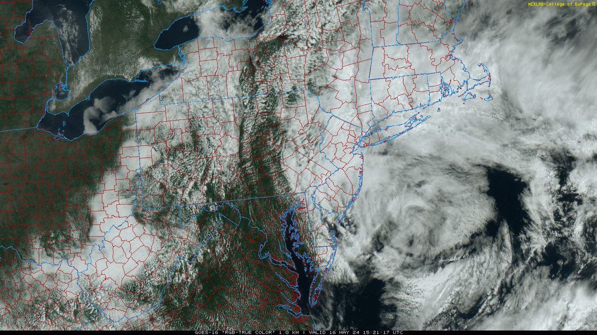 1/2 Northern MD and the Lower Susquehanna Valley are in a narrow zone of 'subsidence,' or sinking motion, well to the west of a low pressure system centered off the mid-Atlantic coastline. As a result, today will turn out partly sunny and warmer with highs in the 70s..