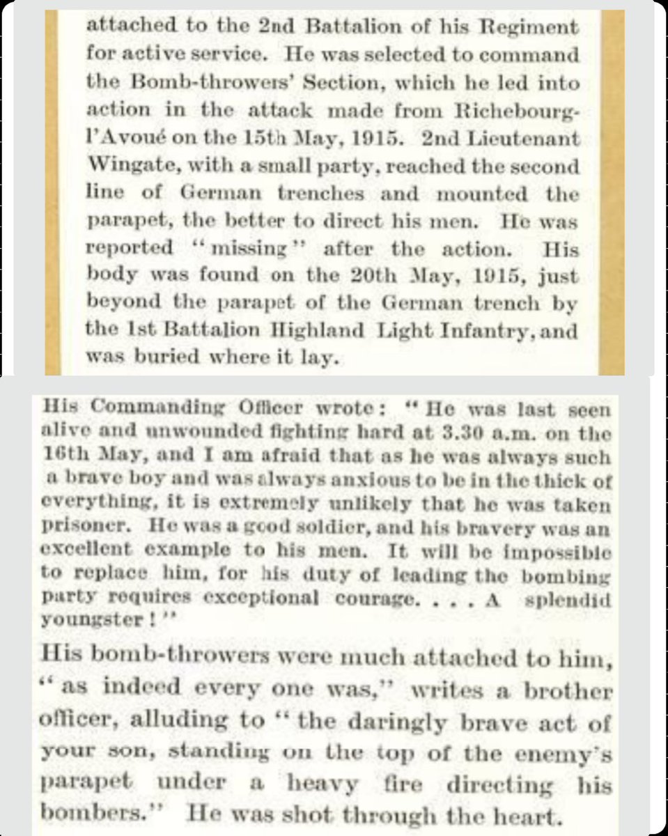 Remembering Second Lieutenant Alfred Douglas Wingate 🇬🇧 Indian Army Unattached List, attached to 2nd Battalion, Royal Inniskilling Fusiliers. Commanded the Bomb-throwers Section. Death: 16 May 1915, k.i.a attacking the German trenches near Richebourg-l' Avoue. Shot through the