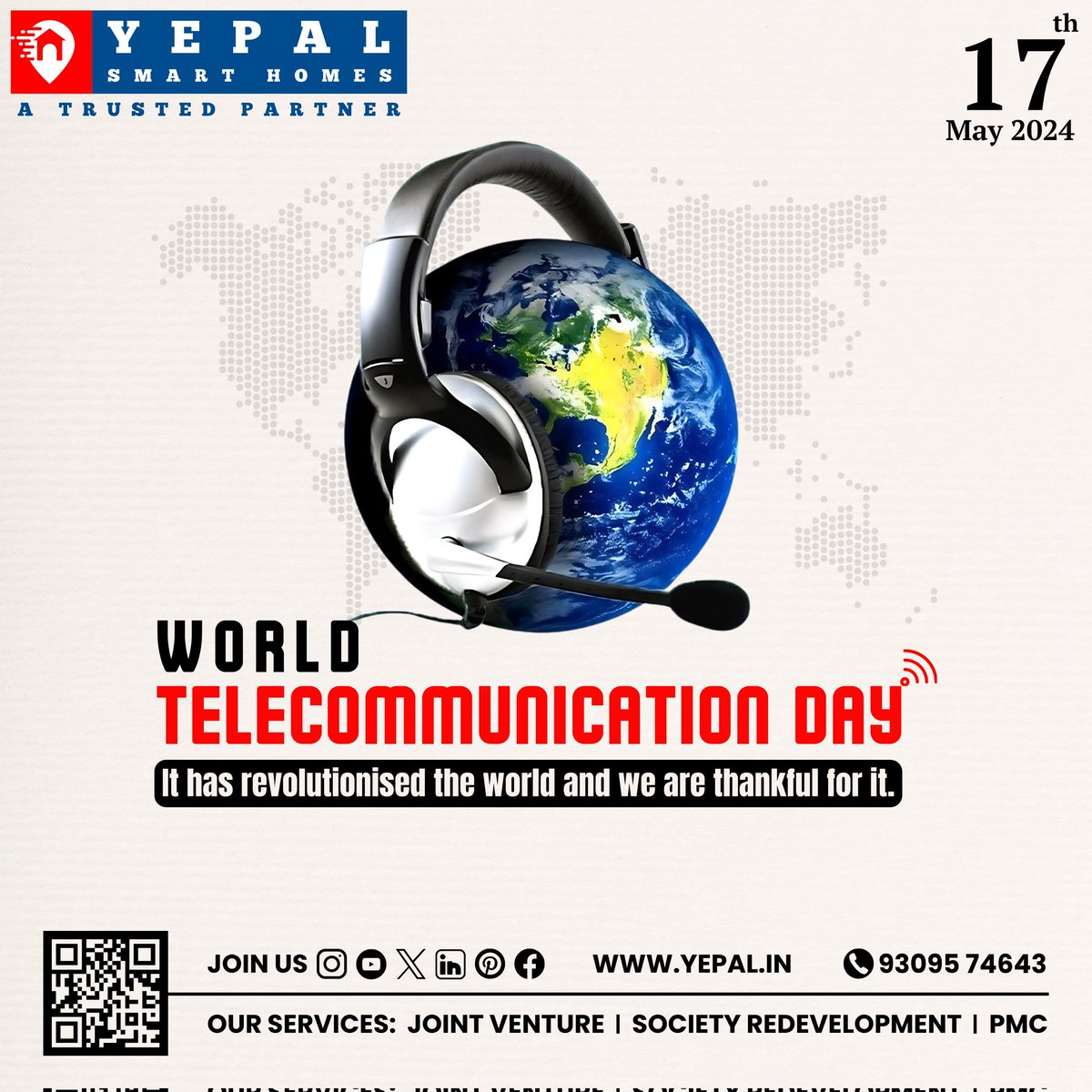 📲Happy World Telecommunication Day📶
#worldtelecommunicationday #telecommunicationday #phone #mobile #viralpost 
#yepalsmarthomes #yepalhousingdeveloper #yepalsocietyredevelopment #yepalconstruction #punepropertyportal #realestatetips   #trustedbuilders #Trusteddeveloper #pune