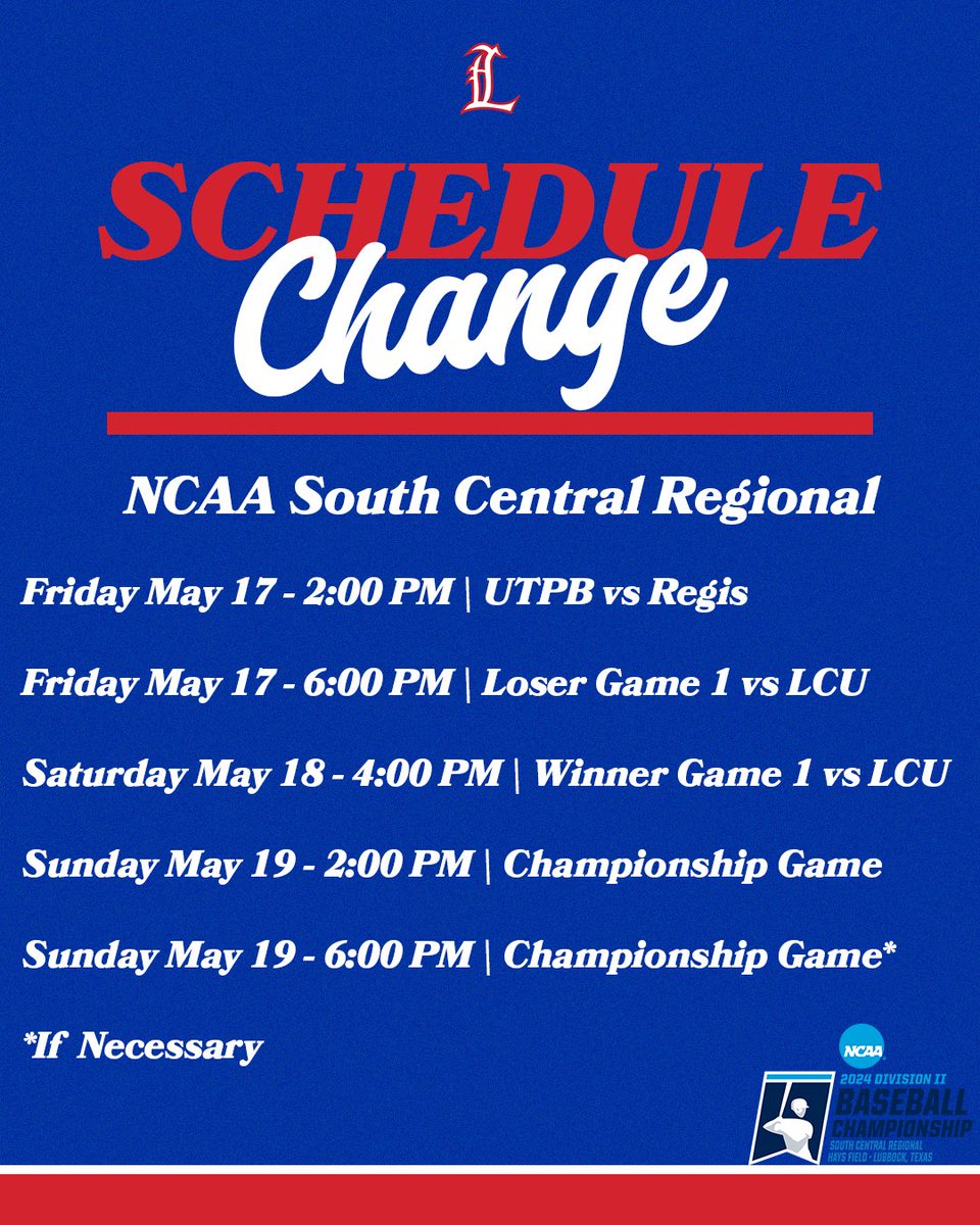 Due to the threat of inclement weather coming in this afternoon, today's NCAA Regional Tournament games at Hays Field have been pushed back 24 hours.