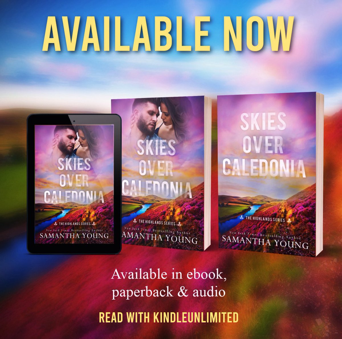 Skies Over Caledonia by @authorsamyoung is now LIVE! Download today or read for FREE with #kindleunlimited  Amazon: bit.ly/41wg1C5 #thehighlandsseries #authorsamanthayoung #scottishromance #skiesovercaledonia  #valentineprlm @valentine_pr_