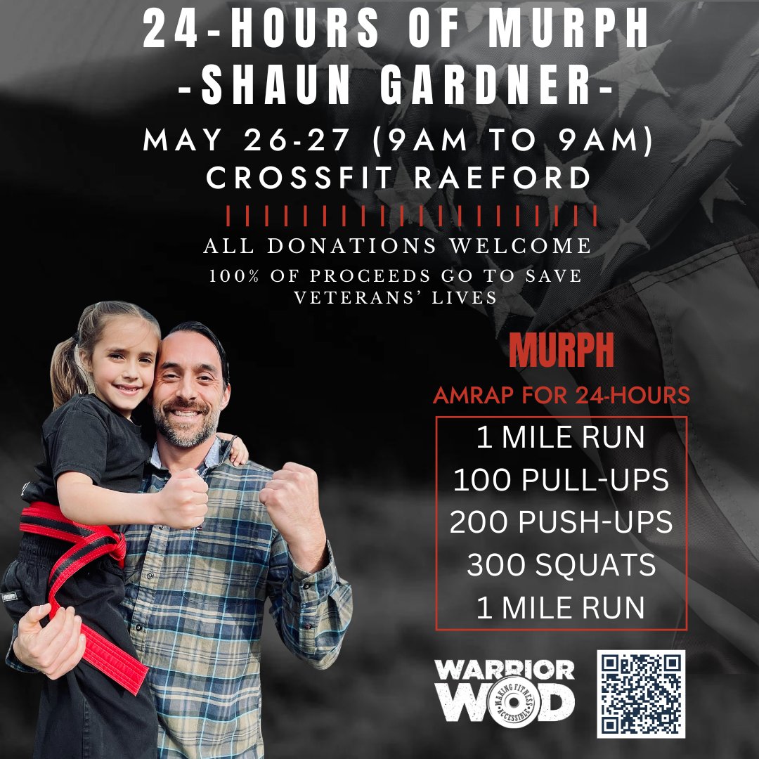 Don’t miss this chance to support our heroes. Visit WarriorWOD’s website to learn more or donate: [Support the 24-Hour Murph Challenge](l8r.it/z2qC) #MurphChallenge #WarriorWOD #SupportOurTroops #MemorialDay #Crossfit #HonorHeroes