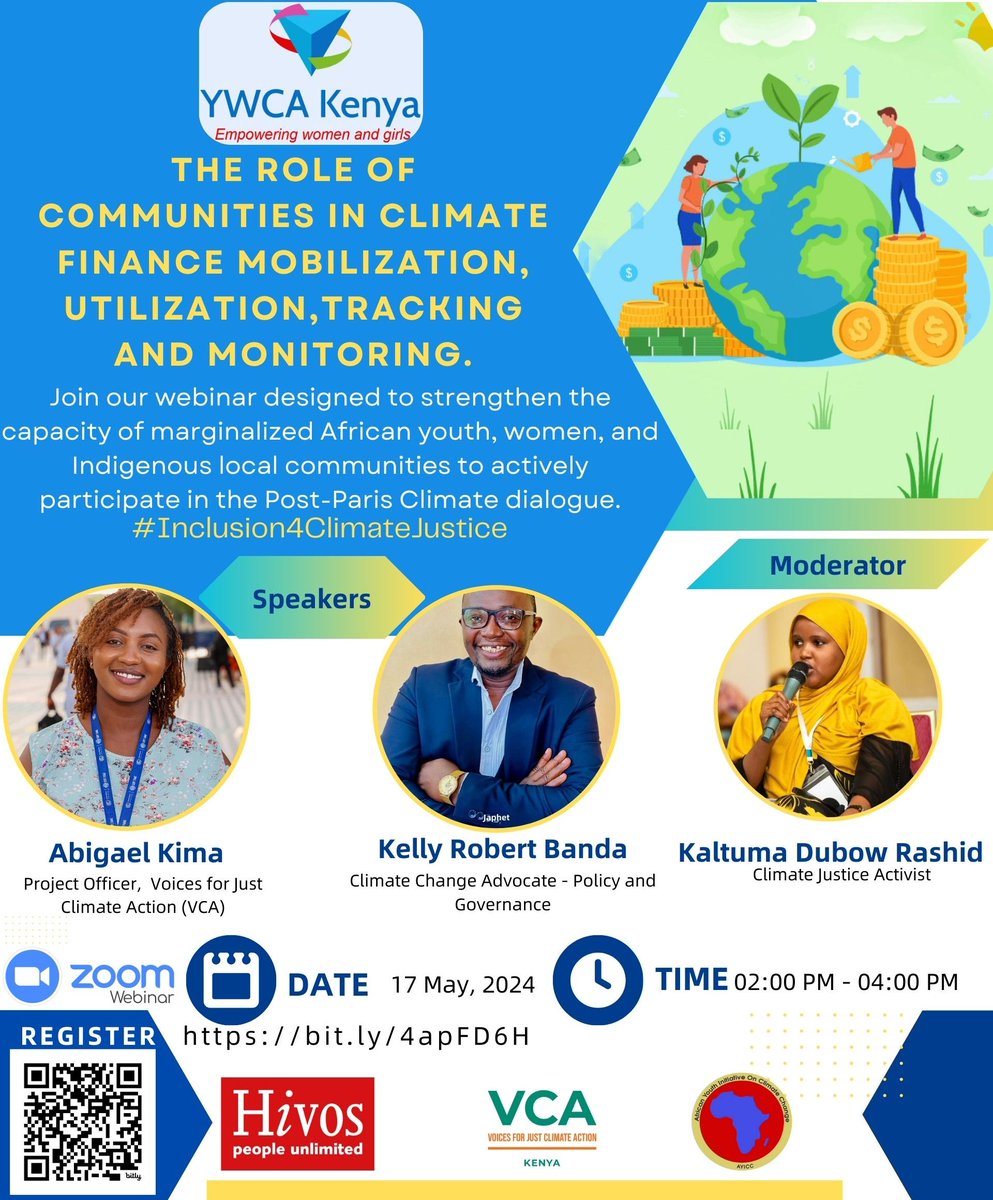 📢 𝑾𝒆𝒃𝒊𝒏𝒂𝒓 𝑨𝒍𝒆𝒓𝒕! Join us for an insightful discussion with our panel of experts on The role of communities in Climate finance mobilization, utilization, tracking & monitoring 📅 17.05.2024 ⏱️2:00PM EAT Register👉 bit.ly/4apFD6H #Inclusion4ClimateJustice
