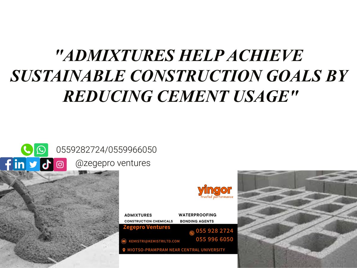 Admixtures help achieve sustainable construction goals by reducing cement usage.Contact us on 0559282724/0559966050 for your construction materials and waterproofing chemicals. #fypシ゚viral #constructionmaterials #waterproofing #concreteadmixtures #ghana