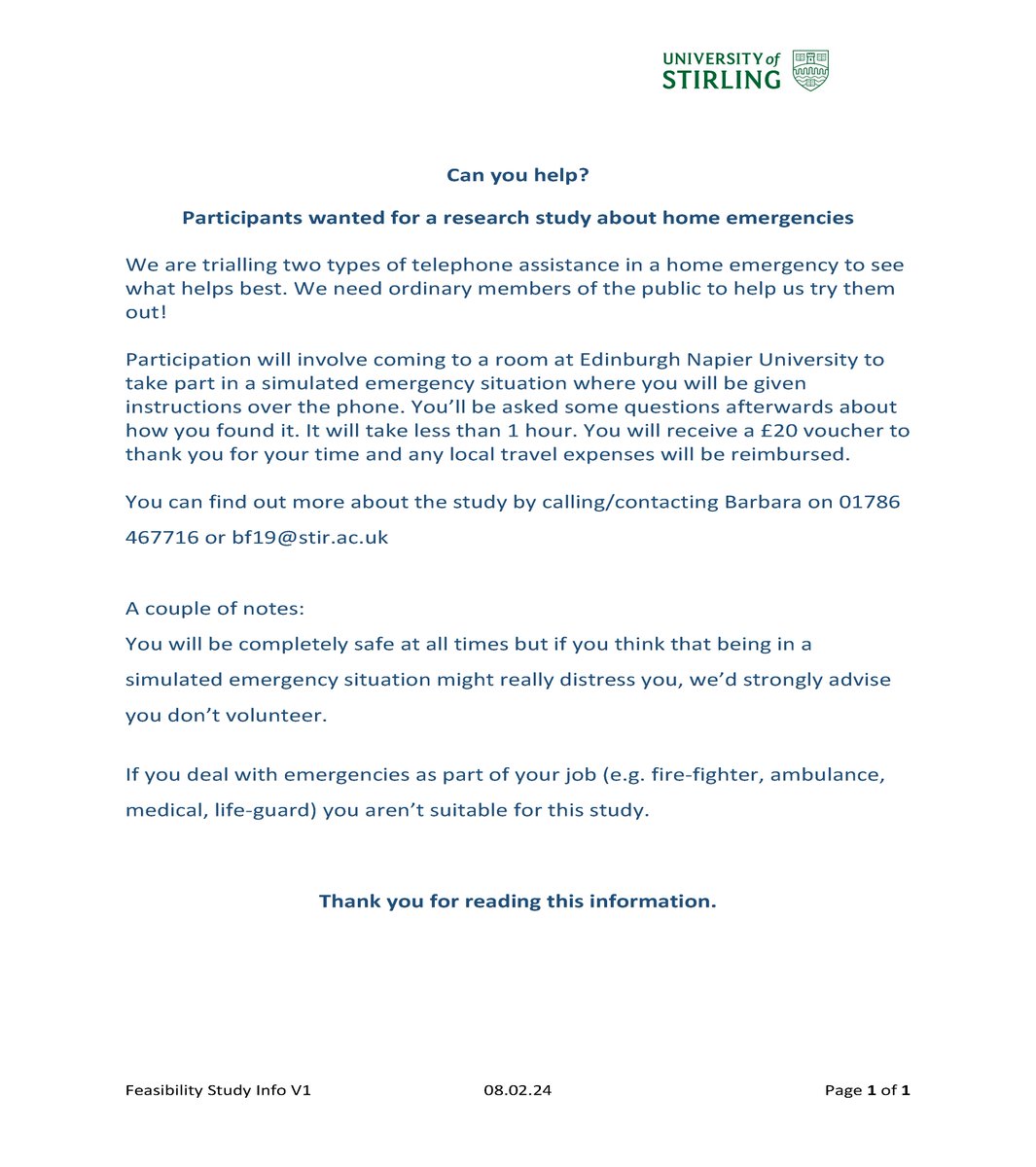 Can you help?  We are looking for participants for a research study about home emergencies. Please RT.