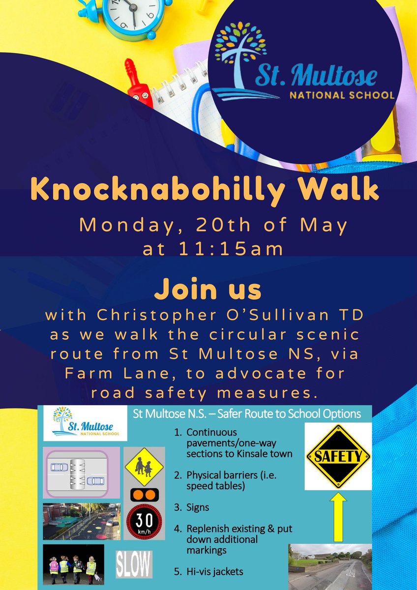 Save the date! Join us and @COSullivanTD as we hope to highlight the need for safer roads around @StMultoseNS @KinsaleNews
