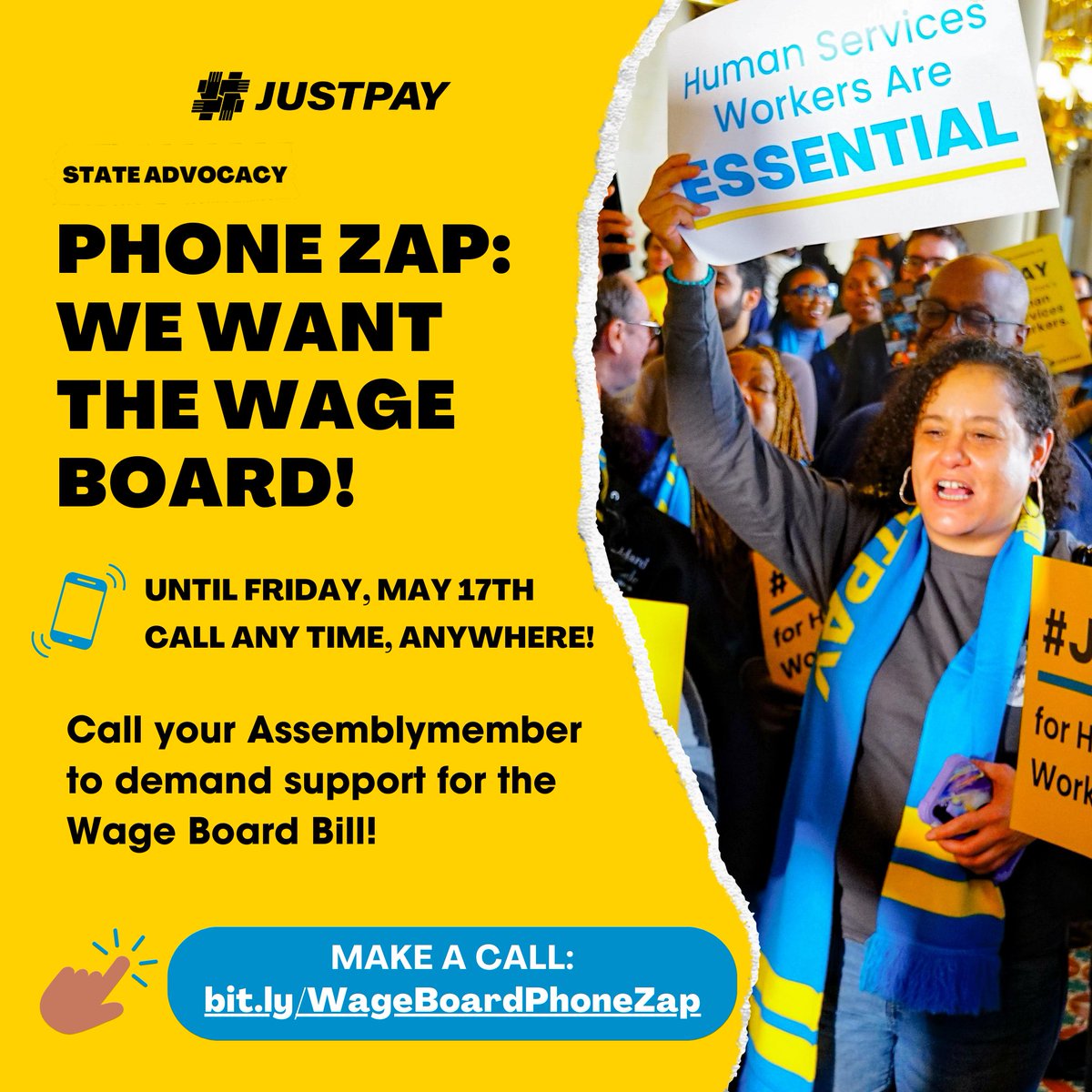 ⚡️ACTION EXTENDED! ⚡️ We extended our #JustPay Wage Board Phone Zap until end of day TOMORROW, MAY 17th! Let’s all pick up our phones, call our State Assemblymembers, and ask them to co-sponsor the Wage Board Bill! 📞Make your call today: secure.everyaction.com/oJrQjK3BEkS2qp…