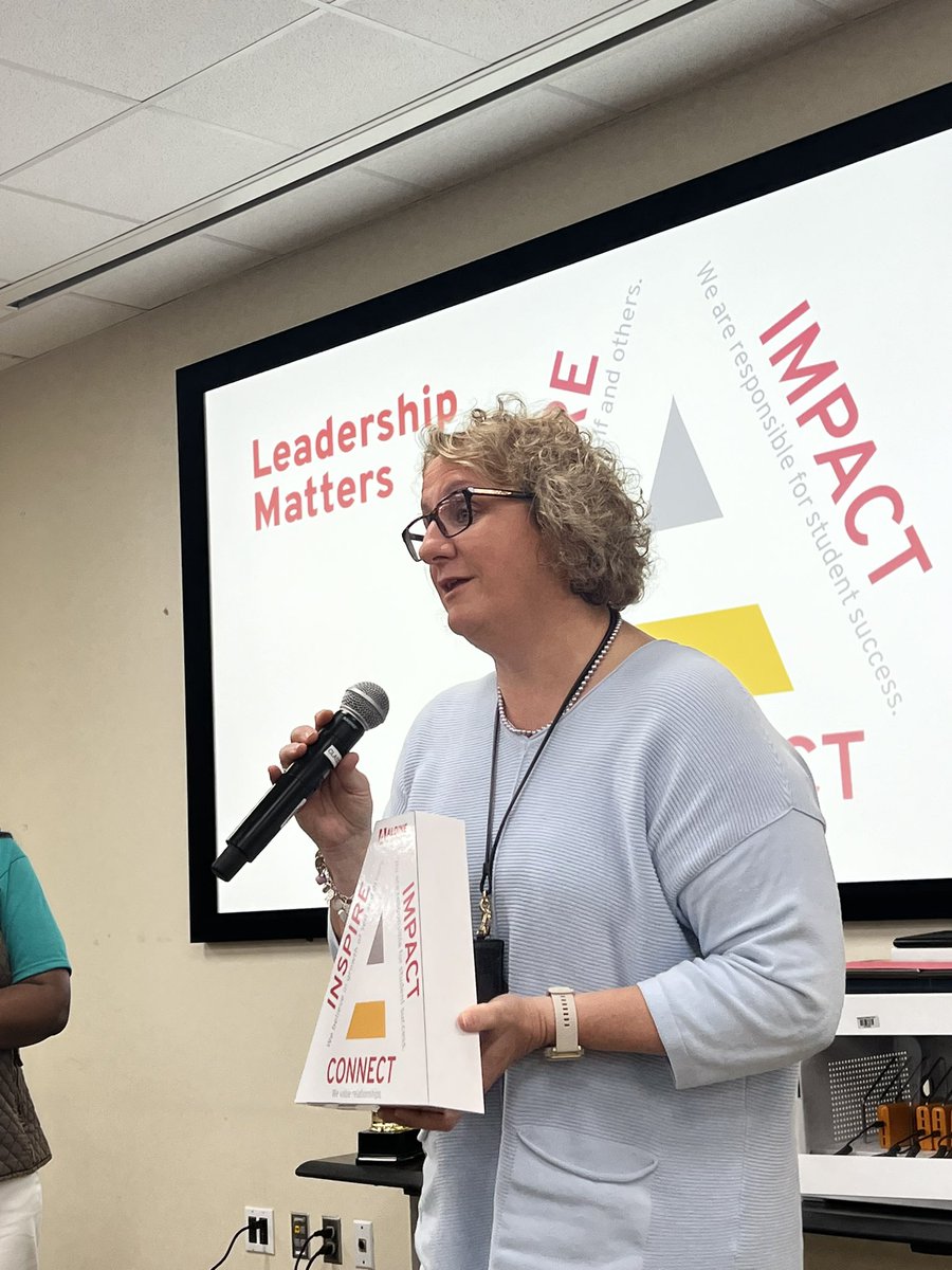 CONGRATS to Principal Schuler and our wonderful @GreensptES_AISD staff for your GREAT work!! Ms. Schuler was recognized for her leadership in building a positive engaging learning culture that supports learning for ALL students! Check out their attendance awards, too! #GRIT