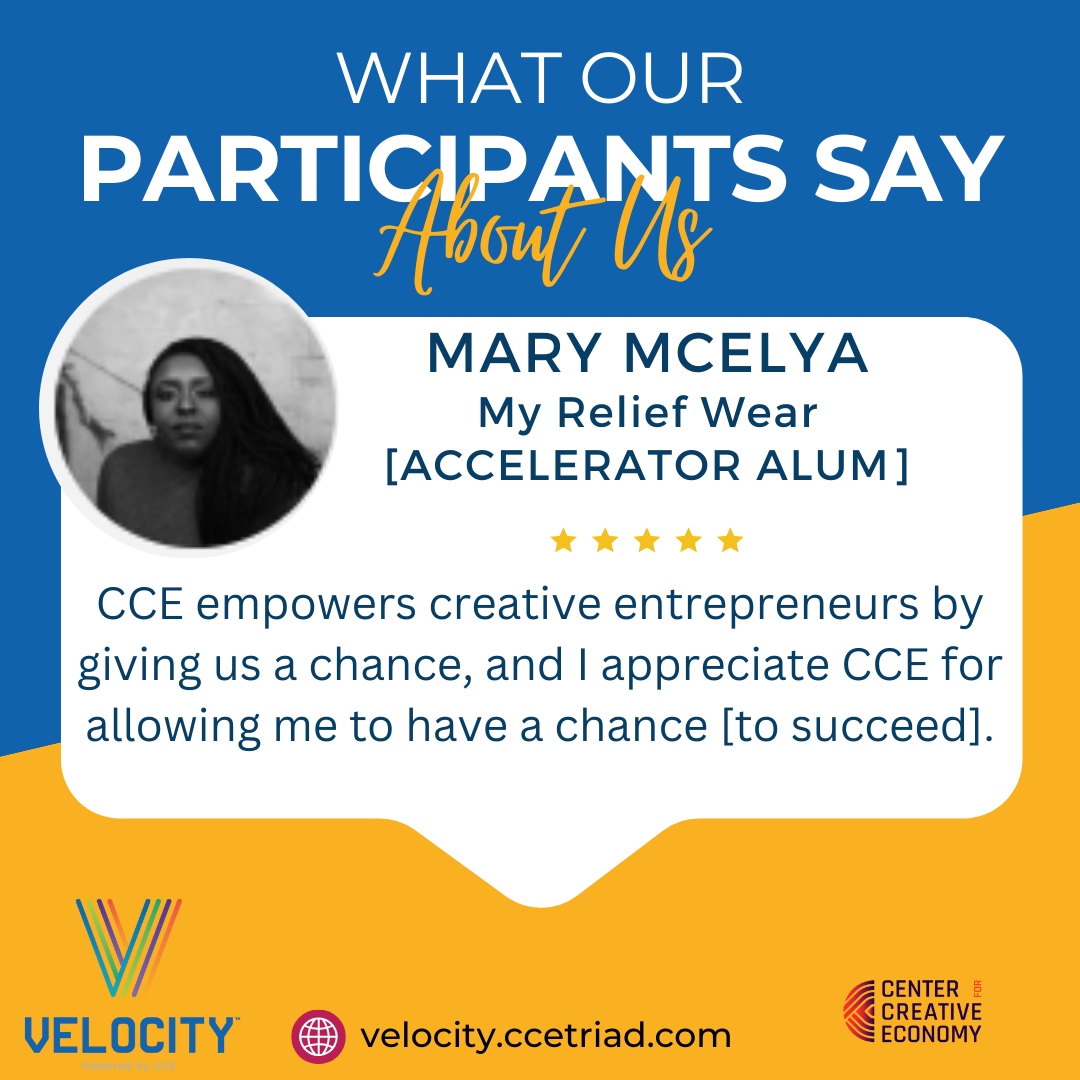 CCETRIAD's tweet image. 🌟 Hear directly from Mary who has lived the Velocity experience! She is one of our successful alumni.  🚀 

It&apos;s free to apply to Velocity, and applications are due June 4. #VelocityAccelerator #CCETriad #CenterForCreativeEconomy #Creatives #Velocity #CreativeAccelerator #Bus...