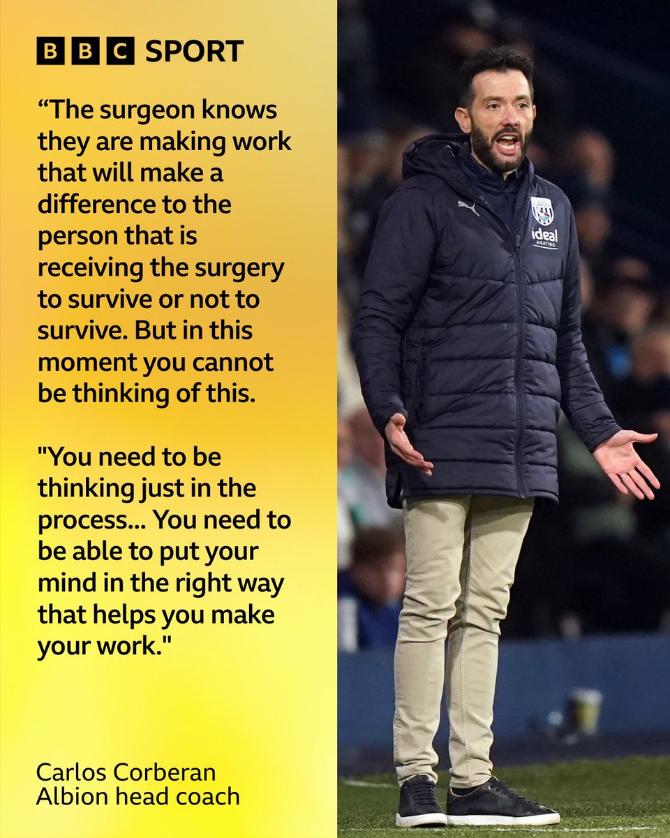 Carlos Corberan says Albion must treat the play-offs like a heart surgeon operating on a patient… take it one step at a time. #WBA Listen - bit.ly/4dFAQAS
