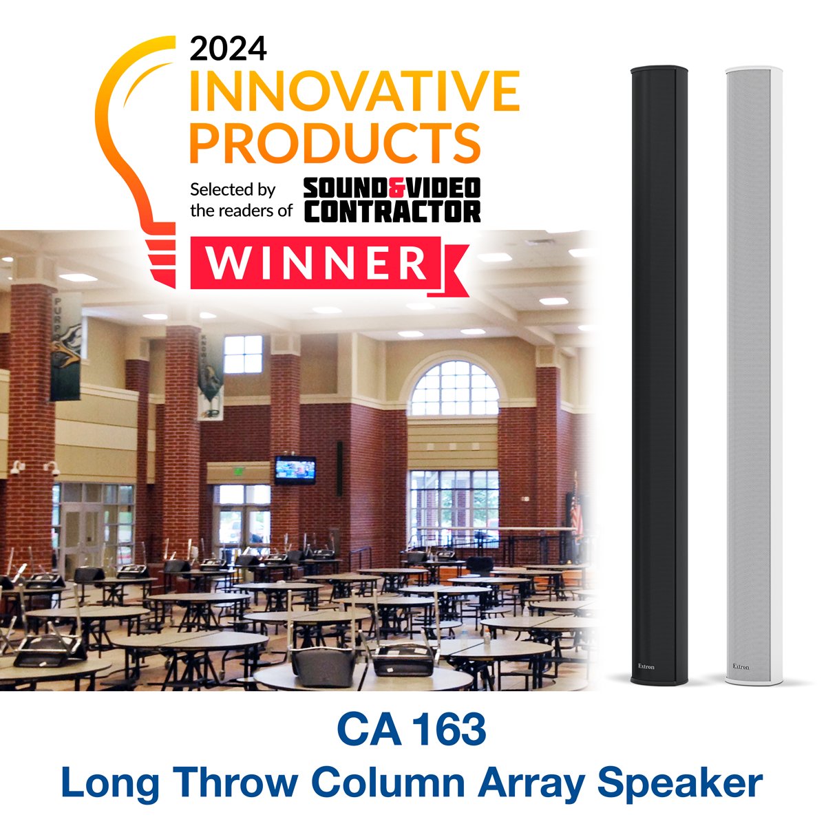 We are excited to receive a 2024 SVC Innovative Product Award for the CA 163 Long Throw Column Array Speaker, our groundbreaking speaker designed for reverberant spaces. Winning in the Installed Speakers category, we are thankful for the readers of Sound & Video Contractor who
