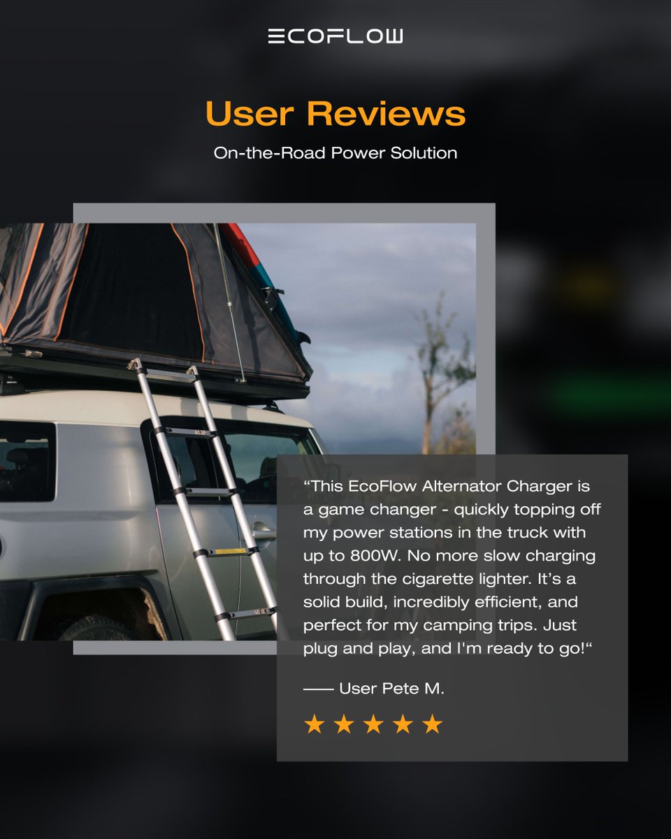 EcoFlowTech's tweet image. Pete&apos;s road trips just got an upgrade with the #EcoFlowAlternatorCharger - fast, efficient, and fuss-free. Ready to supercharger your journeys?

🛒: bit.ly/3vOz0fN
🎟: Additional 6% - 24EFRVSMX
#FeelsLikeHome #EcoFlowOntheRoad