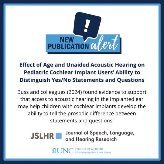 #NewPublication: Buss and colleagues found that acoustic hearing in the implanted ear may help children with CIs tell the difference between statements and questions. 🦻🏿🐏  #HearingResearch #CochlearImplant #Audiology #Neurotology