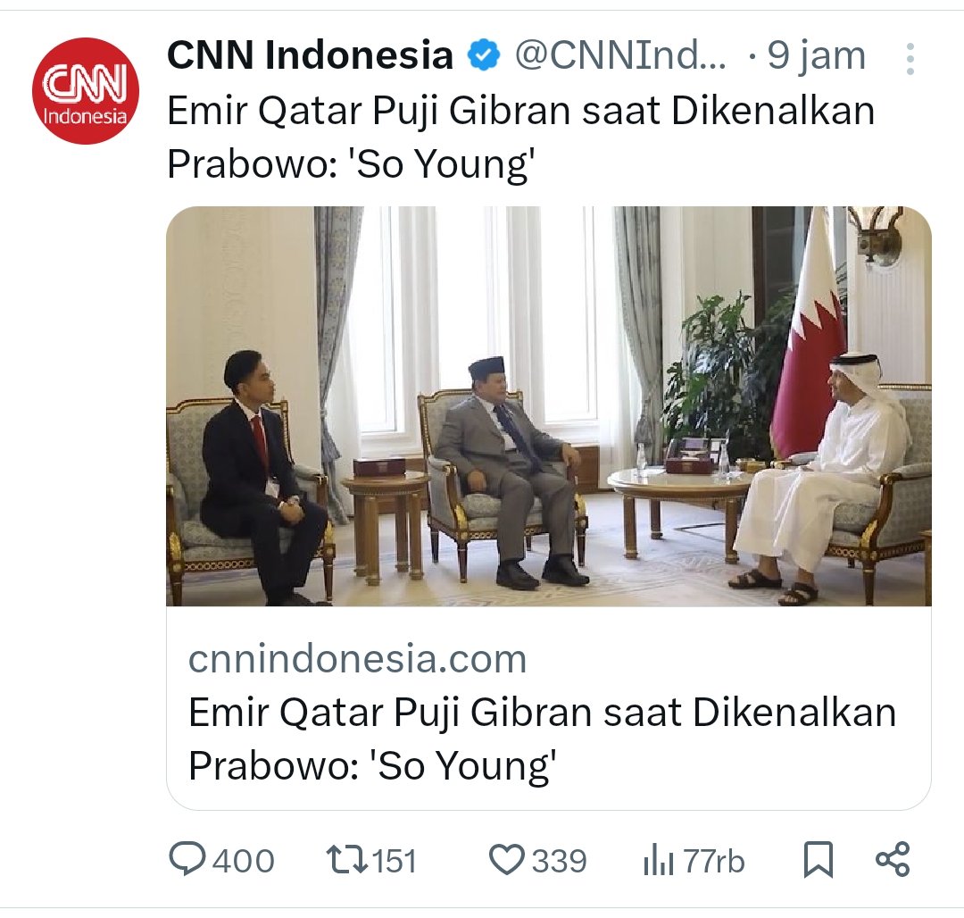 Emil Qatar bilang Gibran: 'So Young'

Artinya: 'Kowe ki Bocil'

Ngenyek itu, bukan muji, piye ta wartawan.