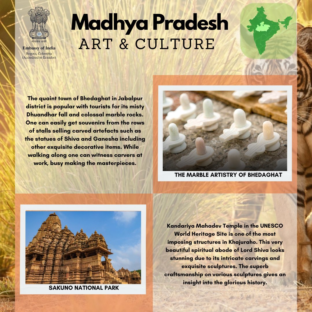 India has one of the world’s largest collections of songs, music, dance, theater, folk traditions, arts, rites and rituals, paintings and writings that are known, as the Intangible Cultural Heritage of humanity. 🇮🇳 Let's immerse ourselves in the cultural legacy of Madhya Pradesh