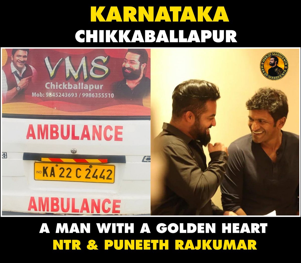 𝐌𝐚𝐧 𝐖𝐢𝐭𝐡 𝐆𝐨𝐥𝐝𝐞𝐧 𝐇𝐞𝐚𝐫𝐭 @tarak9999 & @PuneethRajkumar ❤️🙌

#Devara #AllHailTheTiger 
#ManOfMassesNTR #JrNTR 
#FearSong