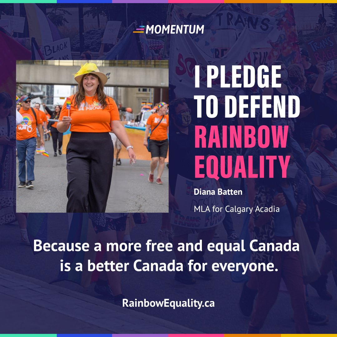 I am proud to sign onto @queermomentum's Pledge to Defend Rainbow Equality. I will always speak up to defend the human rights and dignity of 2SLGBTQIA+ people in Canada. #ableg #cdnpoli #abpoli #yycAcadia