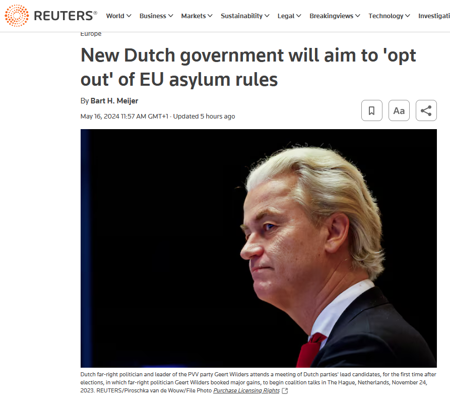 Breaking: Big News from the Netherlands,

Ireland, politicians flap around while Geert Wilders and his team take the bull by the horns.

Dutch far right-led government set for clashes with Brussels

In  its government plan published early on Thursday, the four-party  coalition