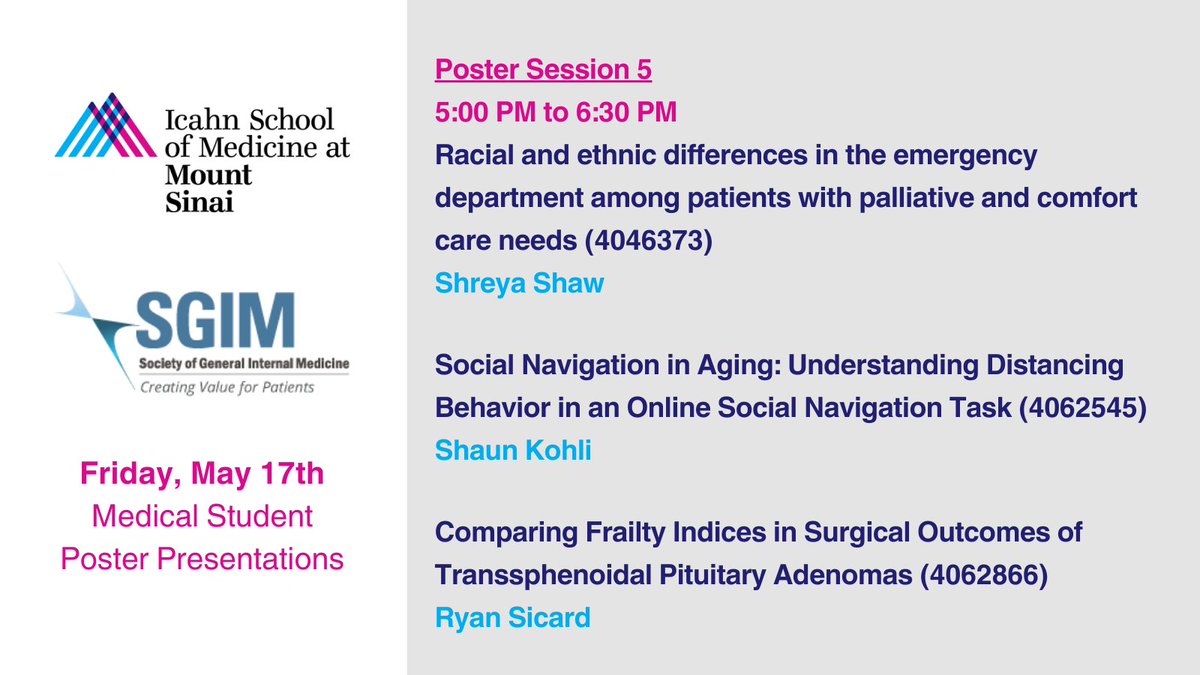 Disparities in ED Care, Distancing Online, and Frailty Indices. Our @MSTAR_ISMMS presenters are ready to share their work with all those at #SGIM24 this evening!