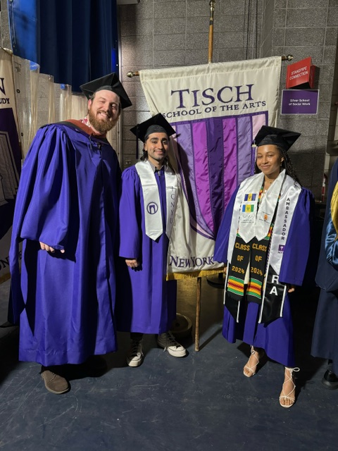 NYUTischSchool's tweet image. On Wednesday, the Class of 2024 took to Yankee Stadium to celebrate this year's All-University Commencement, where Dean Allyson Green was joined on her procession walk by Tisch Student Reps Benjamin Walton, Bilaal Avaz, and Denise Stephanie Hewitt!