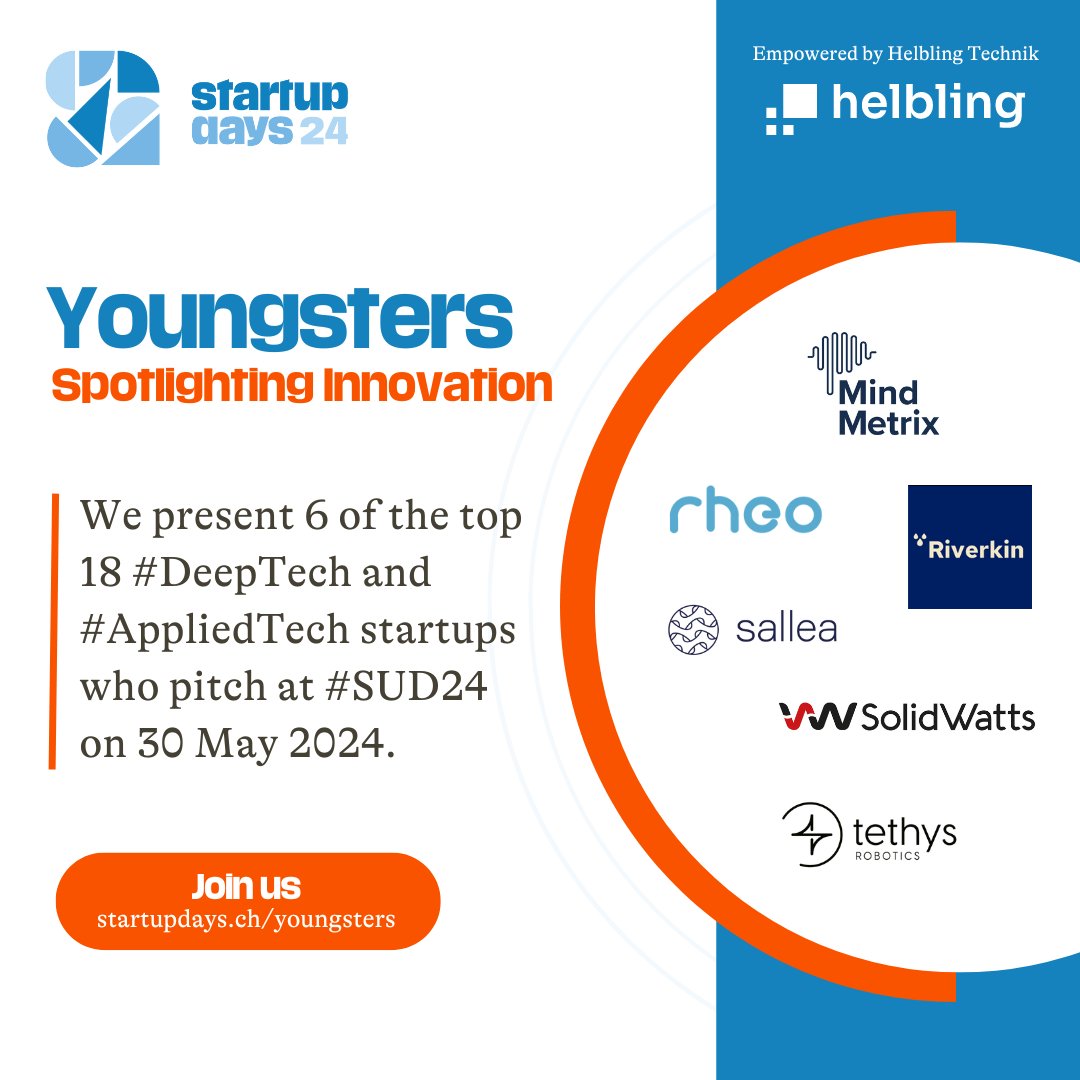 💡 Unlocking #DeepTech & #AppliedTech #innovation: learn more about 6 of our 18 #startups who pitch live on 30 May 2024 at #SUD24!

More startup details in the thread👇🏻
#swissstartups #pitch #technology #funding #investor
