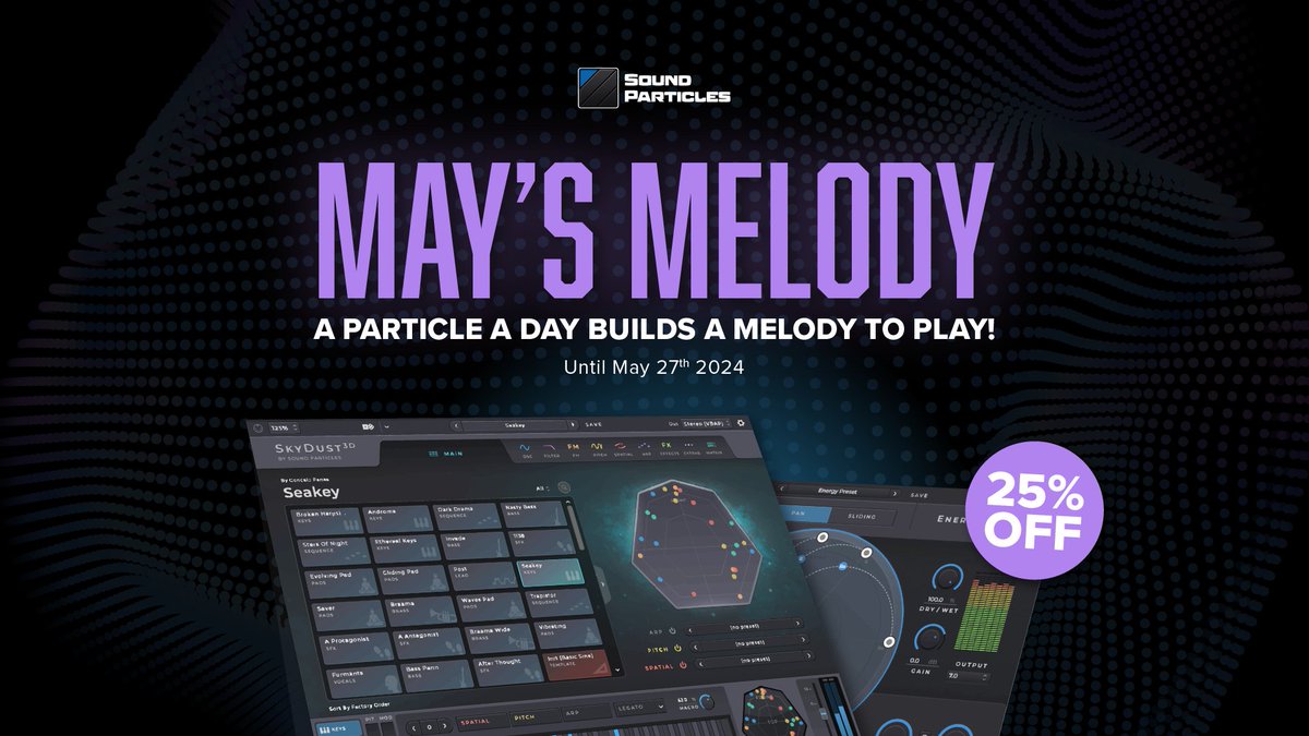 soundparticles's tweet image. 🎶 May&apos;s Melody Sale
🔥 25% OFF on EVERYTHING
⏰ Until May 27th

#audiosoftware #musicproduction #musicproducer #beatmaker #vst #musicsoftware #musicstudio #mixing #mastering #proaudio #soundparticles #sale